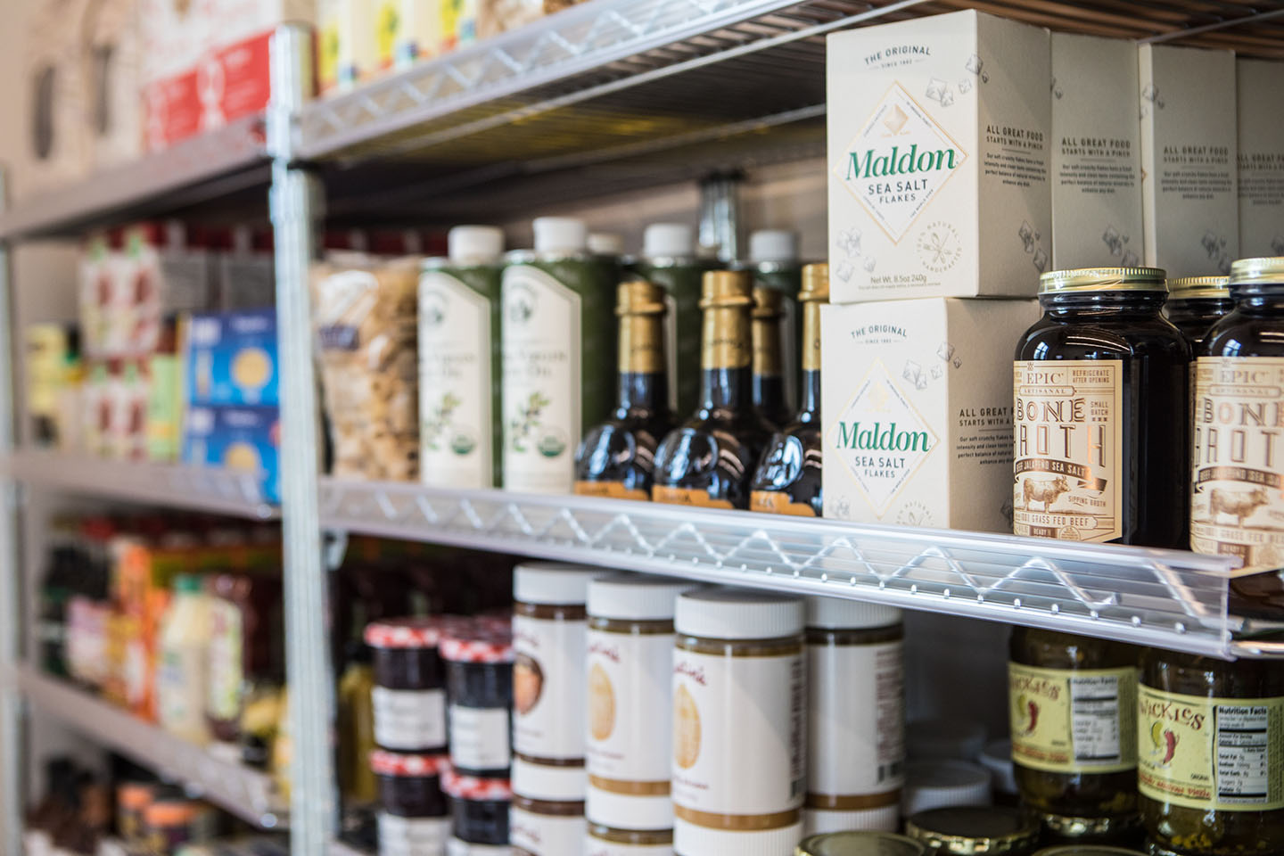 The shelves of Walsh Village Market stocked with pantry staples